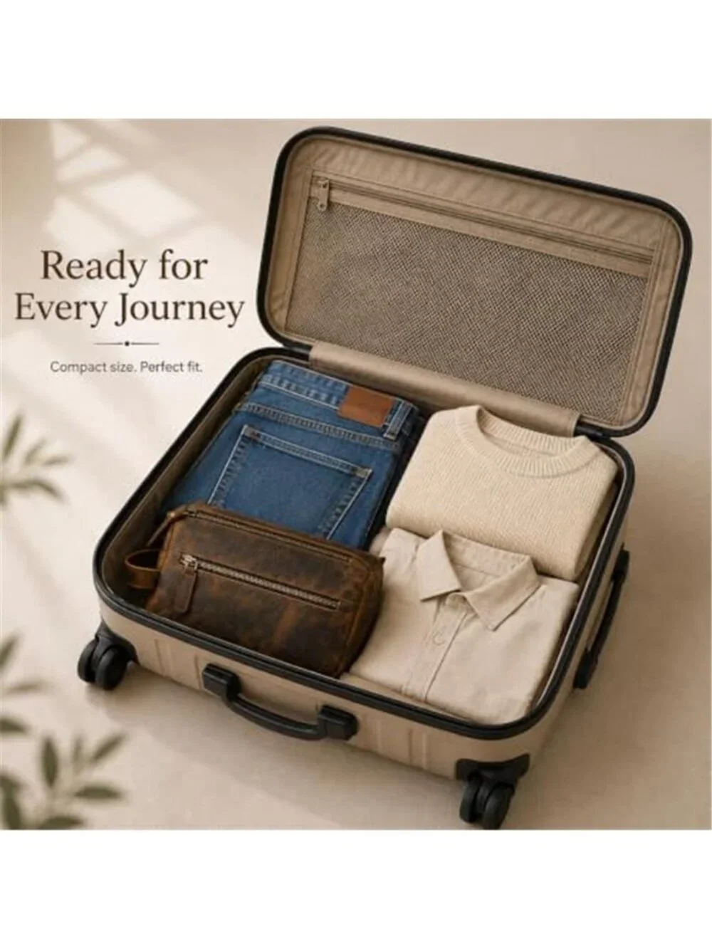 Full Grain Buffalo Leather Toiletry Bag Travel Dopp Kit Shaving Grooming Case